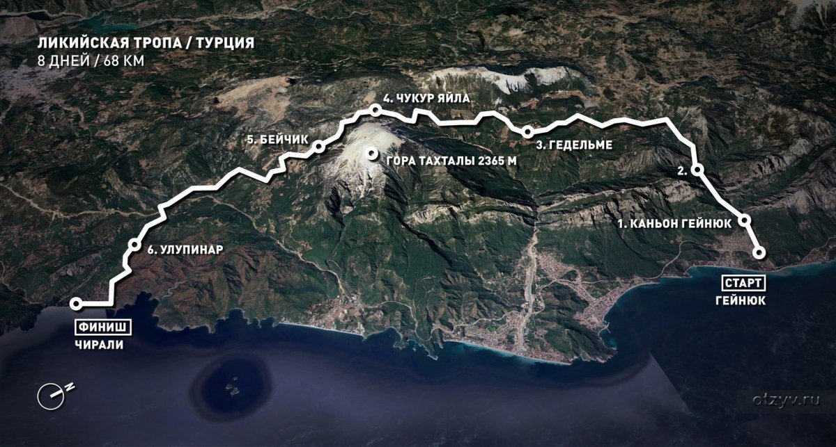 Карта Ликийской тропы Турция