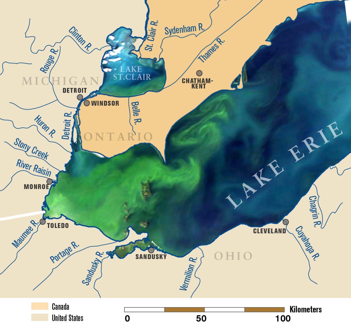 Озеро Эри и Онтарио на карте